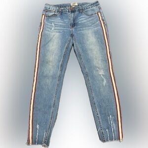 Denim Blvd Los Angeles blue with red/cream striped raw hem denim jeans size 9